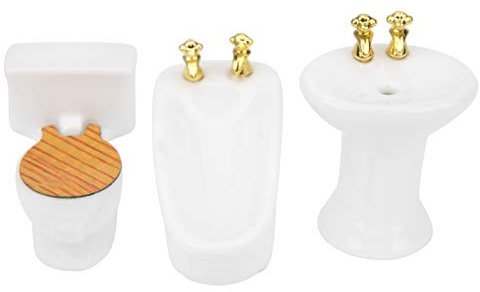 VGEBY Puppenhaus Badewanne, 1/24 Puppenhaus Miniatur Badezimmer Set Simulation Keramik Badewanne WC Waschbecken Kit(#1) Puppen & Plüschtiere
