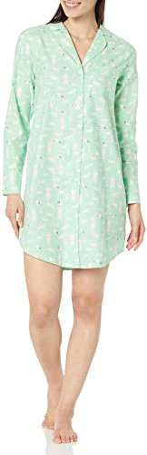 Amazon Essentials Chemise de nuit à col cranté en flanelle tissée (grandes tailles disponibles) Femme, Vert Menthe Animaux de la Forêt, 4XL Grande taille