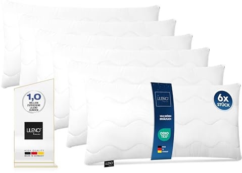LILENO HOME Kopfkissen 40x80 cm [6er Set] HART mit 650g Kissen-Füllung - Bett oder Deko Kissen mit Reißverschluss zum Anpassen - Waschbar bis 95° - Sofa-Kissen & Zierkissen für Couch/Bett