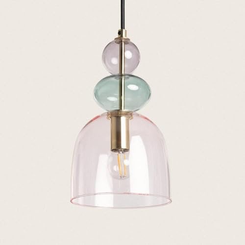 LEDKIA LIGHTING - Suspension Métal et Verre Baudelaire | Design Vintage Élégant | Compatible Ampoules LED E14 | Câble Réglable | Usage Polyvalent, Rose, Verre