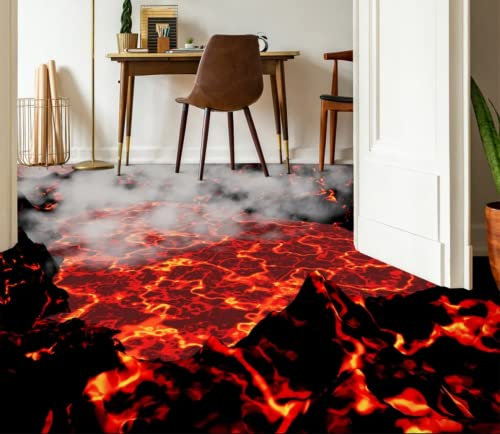 3D Volcanic Lava Floor Wallpaper Murals Self-Adhesive Removable Kitchen Bath Floor Waterproof Floor,150 * 105cm