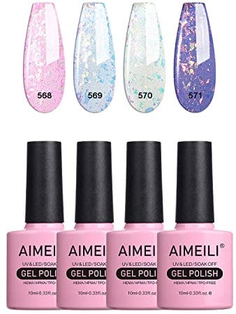 AIMEILI Gel Nail Polish Set, Glitter Gel Polish Set Soak Off UV LED Glossy Nail Salon Set Gel Varnish Nail Art Manicure Pedicure - Long Lasting & Easy to Apply 4pcs X 10ml - Kit32