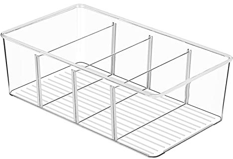 Daelesr Acrylic Tea & Coffee Storage Box, Plastic Tea Packet Bag Holder with 4 Compartments for Kitchen Organiser, Teabag, Coffee Bags, Coffee Pods, Spices Transparent