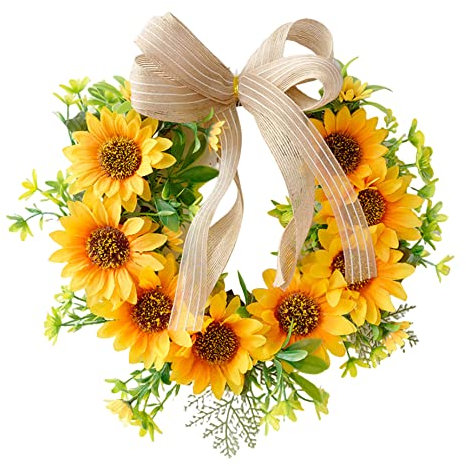 Türkranz Sommer, Honigbienfestkranz Hängende Sonnenblumen Türkranz für Vordertürkranz für Veranda Dekor 15,75 Zoll