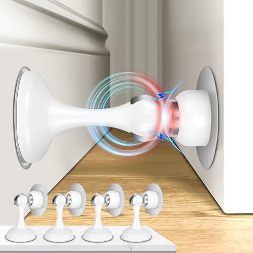 Crosize Magnetische Türstopper 4er-Pack, Edelstahl Türstopper für Wand- und Bodenmontage, Türhalter halten Tür offen, ohne Bohren Türstopper mit 3D-Klebebändern, Weiß