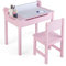 RELAX4LIFE Tavolo e Sedia D'arte per Bambini 3+ Anni con Piano Pieghevole, Scrivania e Sedia in Legno per Bambini 60 x 40 x 58 cm con Rotolo di Carta e Pennarel (Rosa)