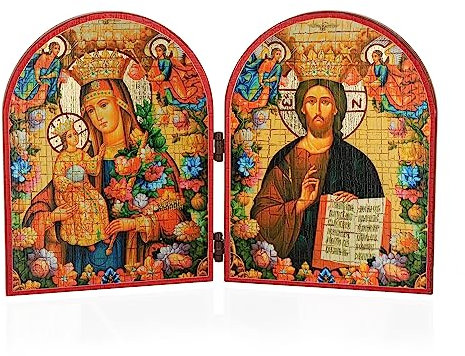 NKlaus Gm Nicht Verwelkende Blume und Jesus Christus Ikone Diptychon 23,5x16 Holz 13824