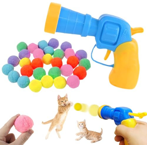 HBSFBH Cat Toy Ball Launcher, Plush Ball Interactive Cat Toy, Bälle und Werfer Set für Katzen, Plüschball für Katzen, für Katzen in Indoor Outdoor -Training interaktiver Katzenspielzeug(50 Bälle)