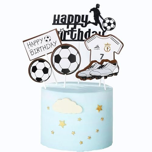 AILEXI Kuchendekoration mit Pailletten, für Kuchen und Eis – Happy Birthday Fußball