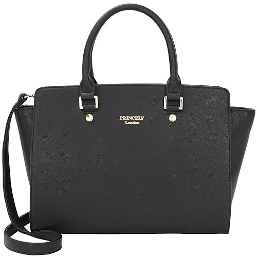 Princely London Schultertasche Katy - Große Damen Tasche in Schwarz aus Veganem Leder, Elegante Schultertasche mit Reißverschluss, Stilvolle und Geräumige Tasche für Alltag, Arbeit & Freizeit
