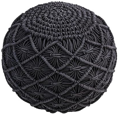 Dehner Pouf Sitzkissen Sanna, mit handgefertigtem Makramee, Ø 40 cm, Höhe 40 cm, Baumwolle/Styropor, grau