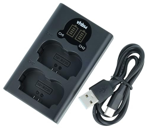 vhbw Dual Micro-USB + USB-C Ladegerät kompatibel mit Fuji Fujifilm GFX 50S II, X-H2, X-H2S Kamera - Ladeschale + Micro-USB Kabel Ladeanzeige