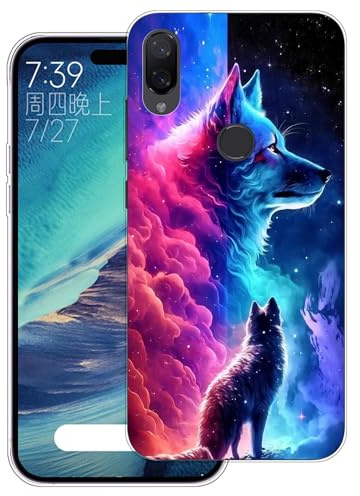 WUACYEAMING Hülle für Xiaomi Mi Play,Aesthetic Motiv Weiche Silikon Muster TPU Bumper Stoßfest Schutzhülle Transparent Mädchen mit Cover HandyHülle case Pattern-(Wolf)