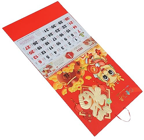 EXCEART 2024 Chinesischer Abreißkalender Wandkalender Chinesischer Mondkalender Chinesischer Tierkreiskalender Asiatischer Kalender Jahr Des Drachen-mondkalenders Fu-wort Papier Gold Blatt