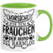 Frauchen Tasse Geschenk Hundebesitzerin Spruch Geschenkidee Kaffee-Becher Hunde Besitzerin Vorsicht Vor Dem Frauchen Der Hund Ist Harmlos (Grün)
