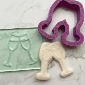 Generic Champagne Glasses Cookie Stamp Embosser Fondant Stamp and Cookie Cutter