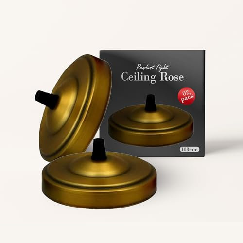 LEDSone 2 Pack Single Point Yellow Brass Ceiling Light Fitting Plate for Vintage Pendent Lights, 108mm Metal Antique Side Fitting Ceiling Rose with Accessories for Hanging Ceiling and Wall Lamp.