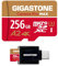 [5 años de recuperación Gratis] Micro SD GIGASTONE 256GB con Lector USB 3.2 Tipo C, 4K Pro MAX, hasta 130MB/s, Compatible con Gopro, dji, cámara de Coche, MicroSDXC UHS-I A2 V30 U3
