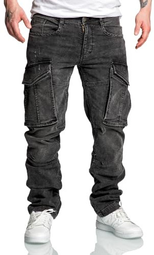 Amaci&Sons Herren Sweathose in Stretch Denim Männer Cargo Jogging Jeans 7026 Schwarz W31