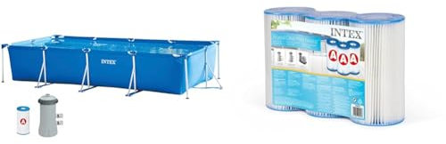 Intex 28274NP - Piscina Tubular, Piscina Rectangular, 450 x 220 x 84 cm, 7.127 litros & 29003-PACK 3 Cartuchos Filtro Tipo A