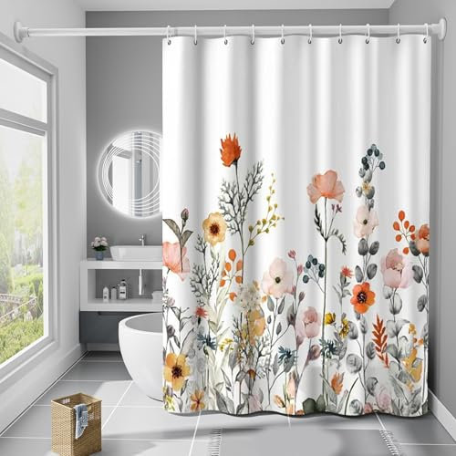 FAIRYGATE Duschvorhang Rote Blumen 180 x 180 cm Anti Schimmel Wasserdicht Polyester Stoff Waschbar Bad Vorhang fr Badzimmer mit 12 Haken B9705