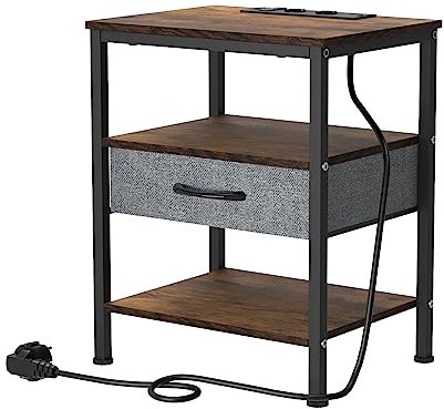 nwixbqoqn Nachttisch mit Steckdose, Beistelltisch mit Stoffschublade für Sofa, Niedriger Tisch für kleine Räume für Wohnzimmer, Schlafzimmer, Arbeitszimmer, 40x30x60cm
