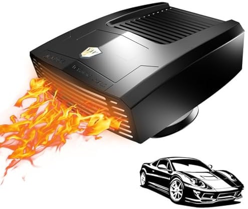 autozen Autoheizung, 2 in 1 Auto Heizlüfter 12V 200W Auto Heizung Entfroster 360° Drehbar für Auto Windschutzscheibe Schnelle Heizung, schwarz