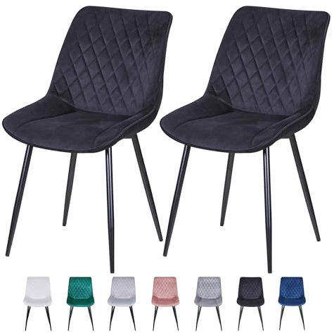 mcc direct Set of 2 Dining Chairs, Leisure Velvet Dining Chairs with Padded Seat and Metal Legs for Dining Room, Living Room, Kitchen Room and Commercial Restaurants-Elle (Black One)