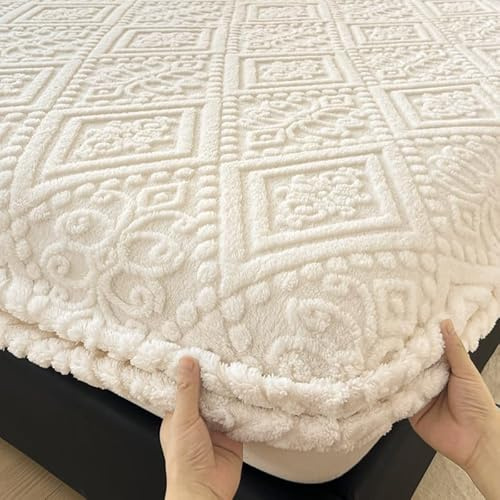 FANSU Spannbettlaken Samt Spannbetttücher Elastisch Bettlaken Weiche Warme Spannbetttücher Spannbetttuch Spannleintuch für Boxspringbett, 25cm Tiefe Tasche, Einfarbig (150x200cm,Weiß)
