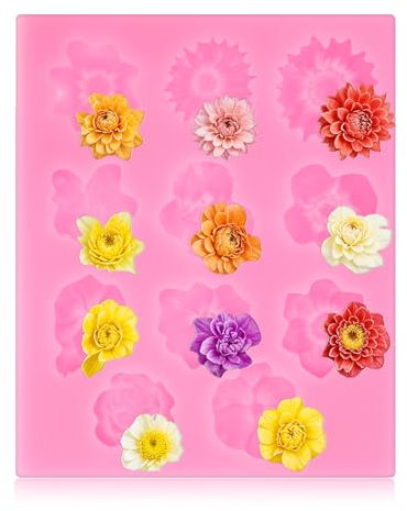 JJUNW Molde de silicona con flores 3D, moldes de silicona con forma de rosa, 11 tipos de flores, resina epoxi, moldes 3D para jabón, velas, pasteles (rosa)