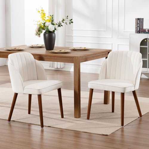 chairus Chaises de Salle à Manger Rétro avec Pied Bois Chaise de Cuisine Lot de 2 Chaise de Salon Velours sans Accoudoirs, Blanc