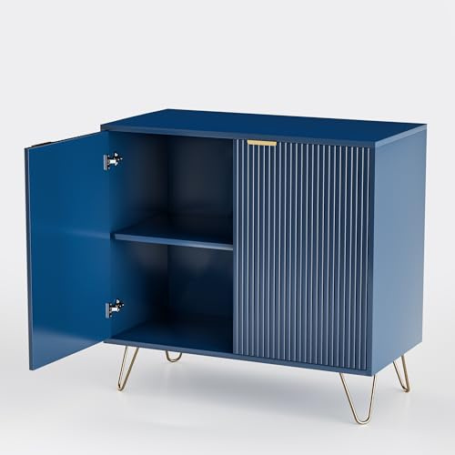 Generisch Sideboard mit 2 Türen, 80 x 40 x 78 cm, moderner Küchenschrank, Aufbewahrungsschrank mit goldenen Stützbeinen, Mehrzweckschrank für Wohnzimmer, Küche, Esszimmer und Flur, dunkelblau