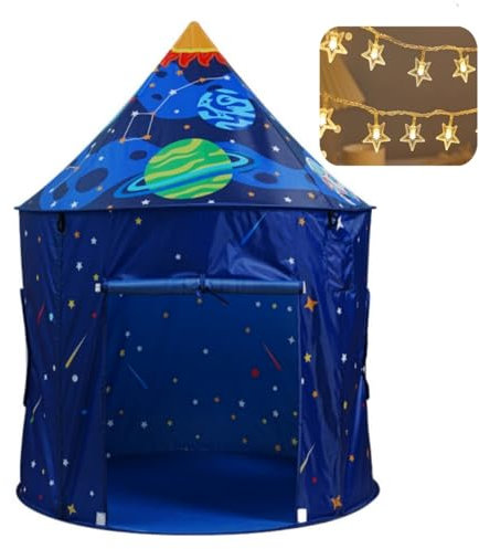 Benebomo Blue Space Rakete Spielzelt für Kinder, Pop-Up-Zelt für Kinder, Zelt für Jungen und Mädchen, drinnen und draußen