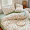 Nayoroom Bettwäsche 220x240 Baumwolle Beige Rot Blumenwiese Bettbezug Set 3teilig Bunt Blümchen mit Grün Blätter Aesthetic Vintage Doppelbett Deckenbezug mit Reißverschluss und 2 Kissenbezüge 80x80 cm