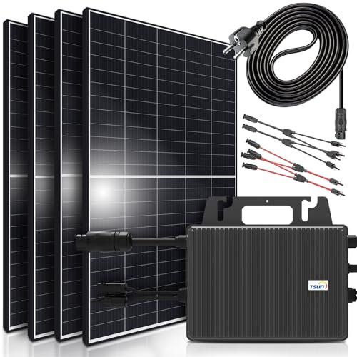 SUNNIVA® 1700W Balkonkraftwerk 800W komplett Steckdose - TSUN 800W Micro Wechselrichter - PV Solaranlage Komplettset, 4x 425W (1700W) Solarmodule, inkl.5m Kabel, Y-Verteiler, Bluetooth, WIFI