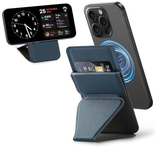 RHOADA for MagSafe Wallet Stand,2 cards,Leather Credit Card Holder Magnetic Wallet for iPhone 16/15/14/13/12 Samsung Google pixel Sony Nokia Motorola,Gift for Men Women(Navy Blue)