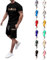 Vhersily Tuta da jogging uomo Y2K uomo, 2 pezzi, Completi Sportivi Uomo, Estivi Sportiva Fitness Maniche Corte Ginnastica T-Shirt + Estiva Corte Set Completo per Jogging, Fashion Tuta Streetwear Style