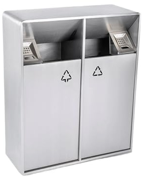 GEK208130 Grand conteneur à déchets Poubelle intérieure/extérieure 38L/80L, Double poubelle, pilier de cendres en métal, grande poubelle commerciale domestique moderne, argent Patio(Moyen)