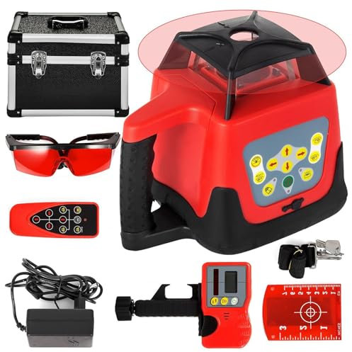Self Leveling Red Cross Line Laser, 360° Rotary Laser Level, 500m Range, IP66 Waterproof, Remote Control Manual Self-leveling Mode, for Picture Hanging, Tile, Construction Project(Red)