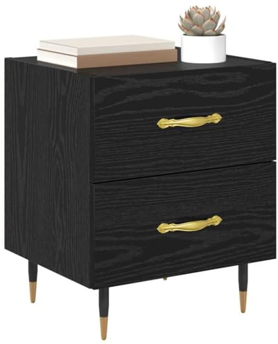 vidaXL Bedside Cabinet with Drawer 2 pcs Black Oak 40 x 35 x 47.5 cm, Rustic Nightstand, Wooden Bedside Cabinet, Small Storage Table For Bedroom Side, Engineered Wood Night