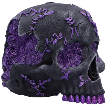 Nemesis Now Rose Geode Skull Figurine 15cm | Black Purple Gothic Crystal Skull Statue, Hand-Painted Resin Glitter Decor Collectible Sculpture