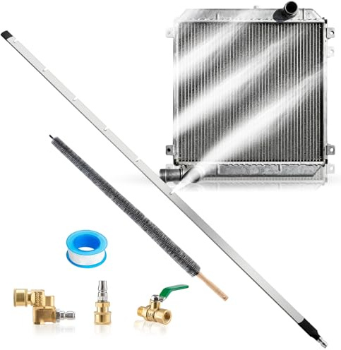 REALYOU 40 Radiator Cleaning Wand, 4500 PSI Radiator Cleaner Wand Water & Air Dual-Use, Radiator Cleaning Tool with 25° Fan Nozzle, Brush, Quick Coupler, Radiator Cleaner for Car, Truck, RV
