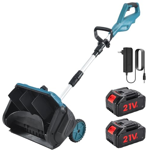 Akku-Schneefräse mit Rädern, Elektrische Schneefräse,1000W,2 Batterie und Ladegerät, Höhenverstellbar, 4-6m Wurfweite, 2-3m Auswurfhöhe,30cm Arbeitsbreite, 45° Einstellbare Auswurfrichtung