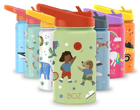 BOZ Botella de Agua Infantil, 414 ml (Perros Deportivos) | Antigoteo, Sin BPA, Apta para Lavavajillas