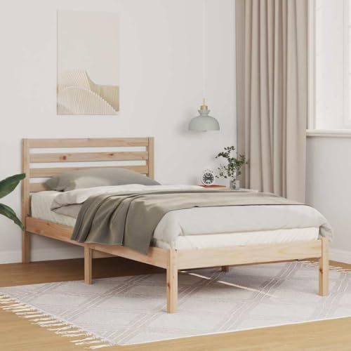 GeenYuu Bettrahmen Kiefer Massivholz Braun 80x200cm, Modernes Einzelbett mit Kopfteil, Robuster Lattenrost, Schlafzimmer Möbel