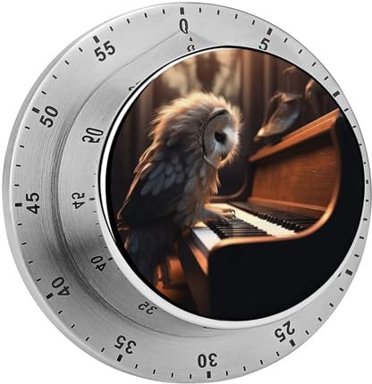 Küchentimer mit Eule spielt Klavier, Kochuhr mit lautem Alarm, mechanischer Tischtimer, magnetisch