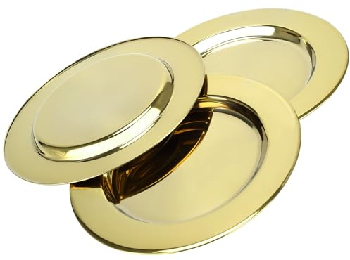 Generisch 3 Stück Gold Platzteller Ø 33 cm Edelstahl Hochglanz | Elegante Dekoteller & Tischsets – Runde Servierplatten Stapelbar für Hochzeiten, Weihnachten, Partys & Familienfeiern