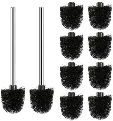 10 Stück WC-Bürstenkopf mit 2 Edelstahlgriff Toilettenbürste Klobürste Schwarz WC Bürste Durchmesser 8 cm Austauschbarer Bürstenkopf Klobesen Toilet Brush für Toiletten Badezimmer Reinigung
