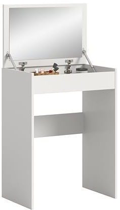 xonox.home - Schminktisch Make Up 62x84x40 cm in weiß - Schminktisch Frisiertisch Kosmetiktisch Schreibtisch - 1 Klappe mit Spiegel, aufstellbar
