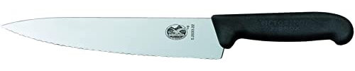 Victorinox Fibrox, coltello trinciante da 22 cm, lama seghettata, antiscivolo, acciaio inox, inossidabile, lavabile in lavastoviglie, colore nero